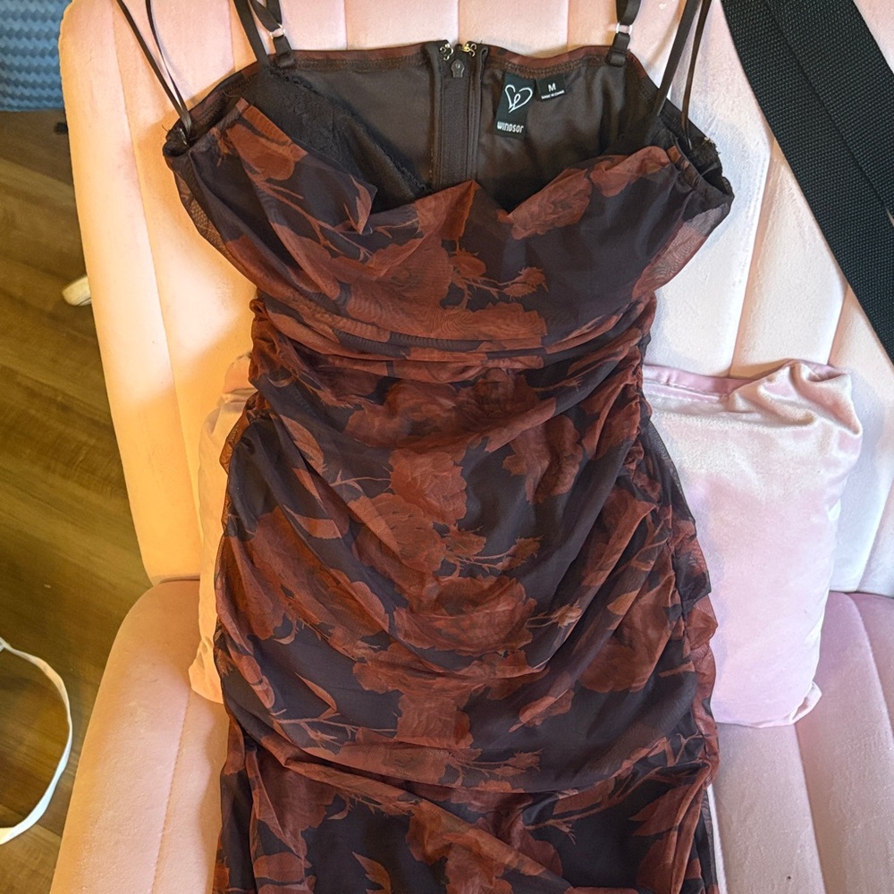 Windsor Strapless Dress in Brown and Black